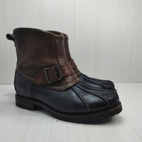 Frye Shoes - Frye Veronica Duck Engineer Shearling Lined Mid‎ Shaft Boot Black Brown 6.5 Warm